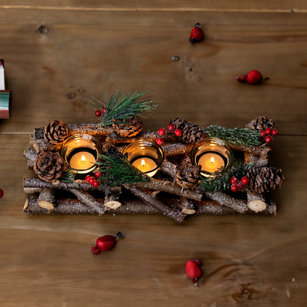Marco Paul Wooden Branch Triple Tea Table Light Christmas Decoration Ornament Image 2