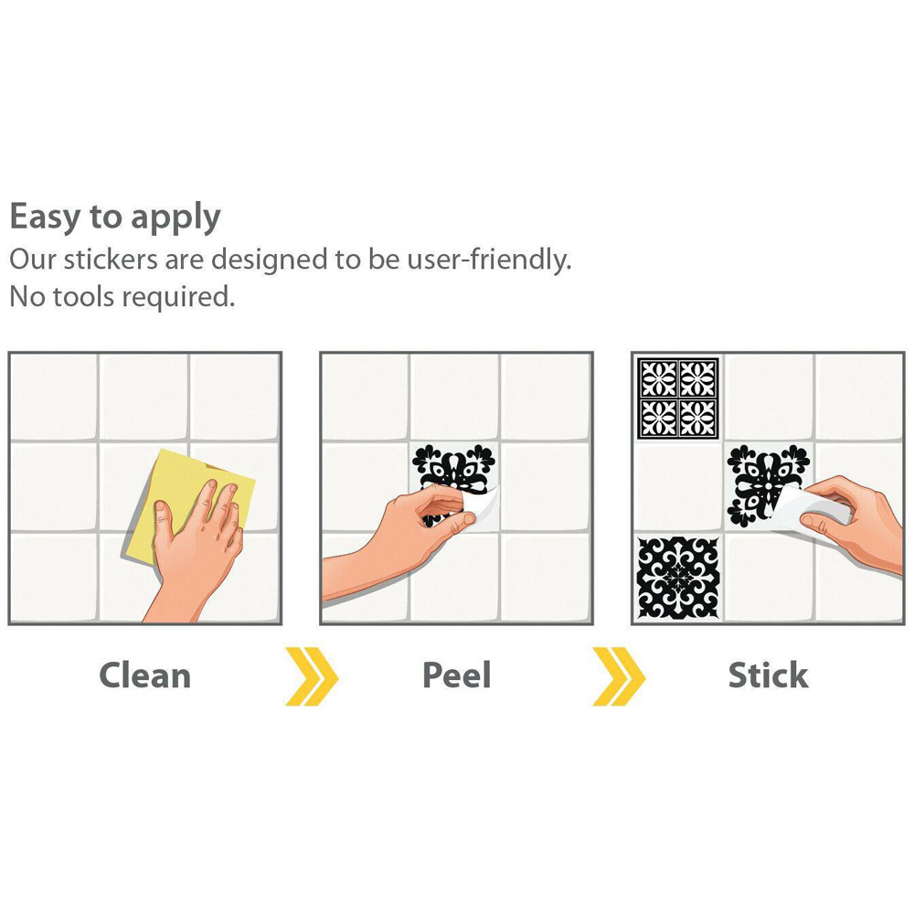 Walplus Calli Black and White Mediterranean Tile Sticker 24 Pack Image 5