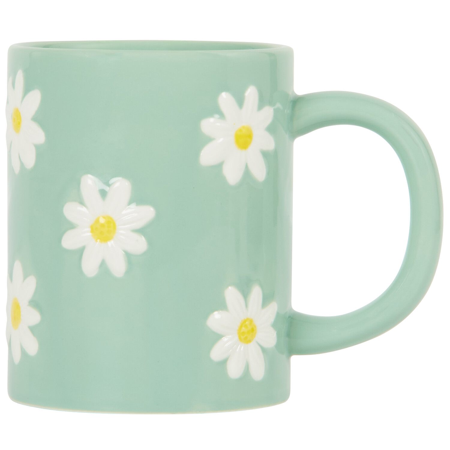 Daisy Handpainted and Embossed Mug - Green Image 1