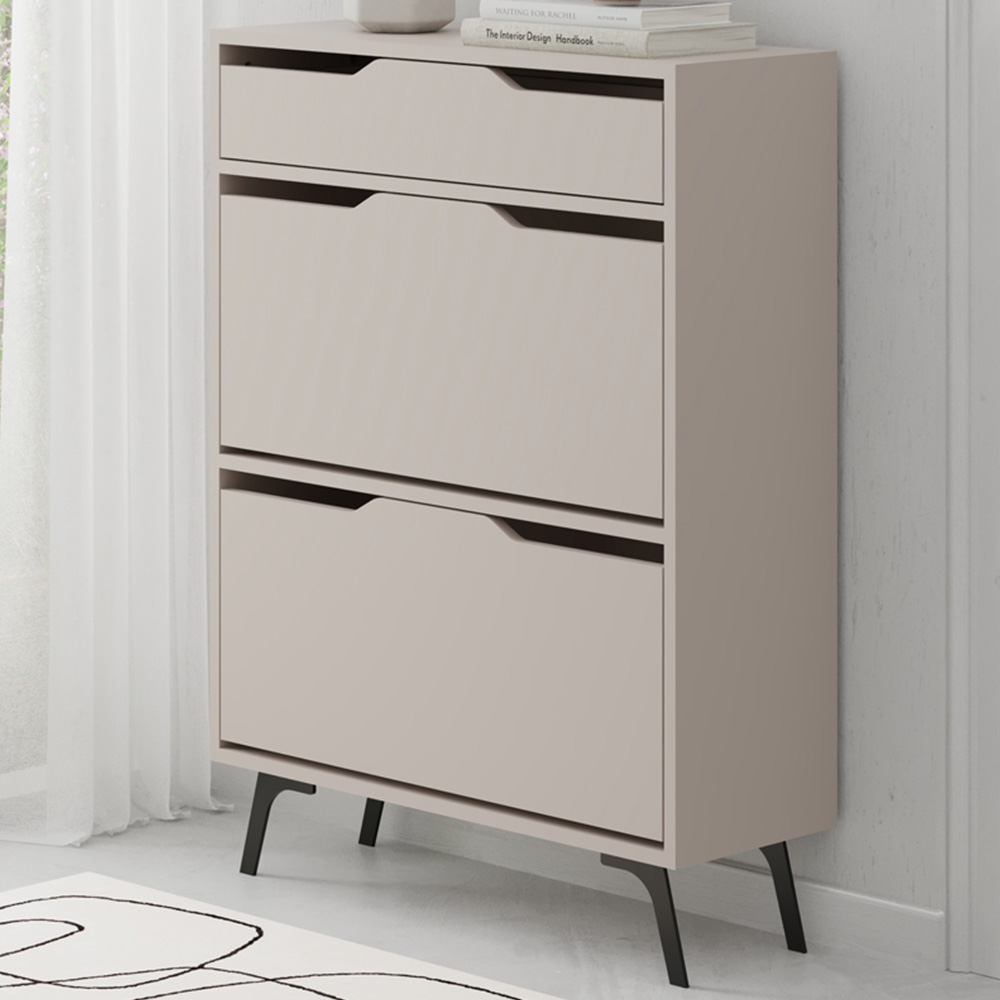 Decortie Asta 2 Door Single Drawer Mocha Grey Modern Shoe Cabinet Image 1