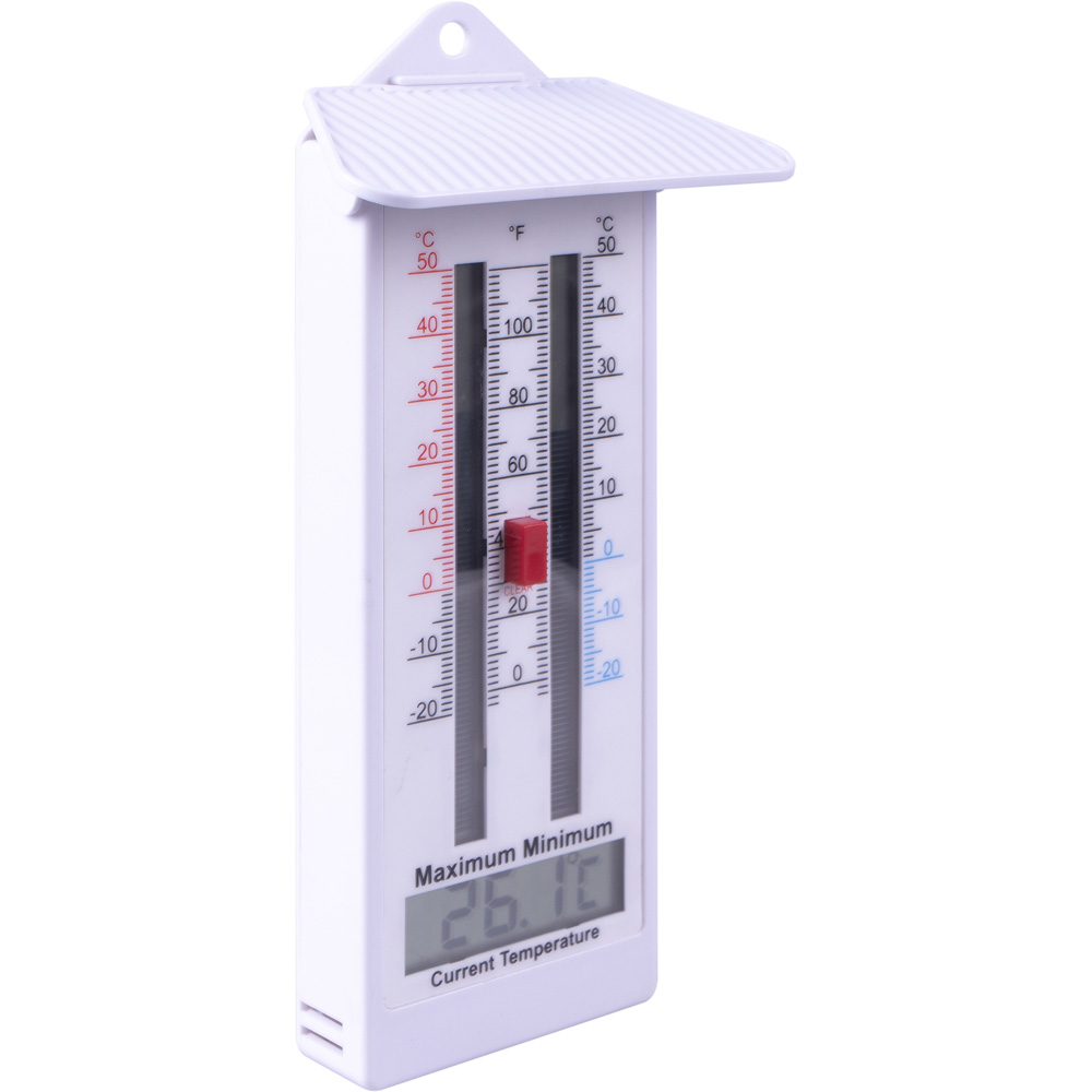 St Helens White Digital Minimum and Maximum Roofed Thermometer Image 1