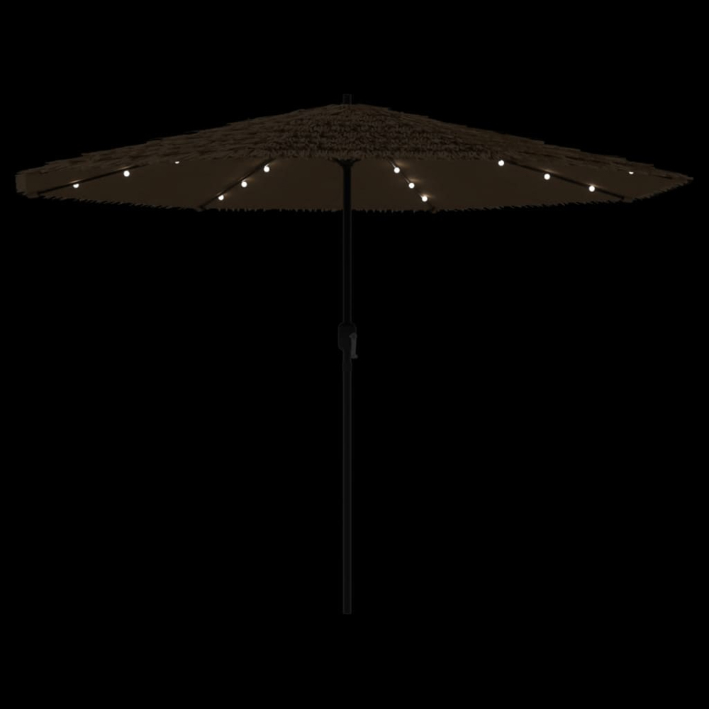 vidaXL Brown LED Light Straw Top Garden Parasol with Steel Pole 3.2m Image 8