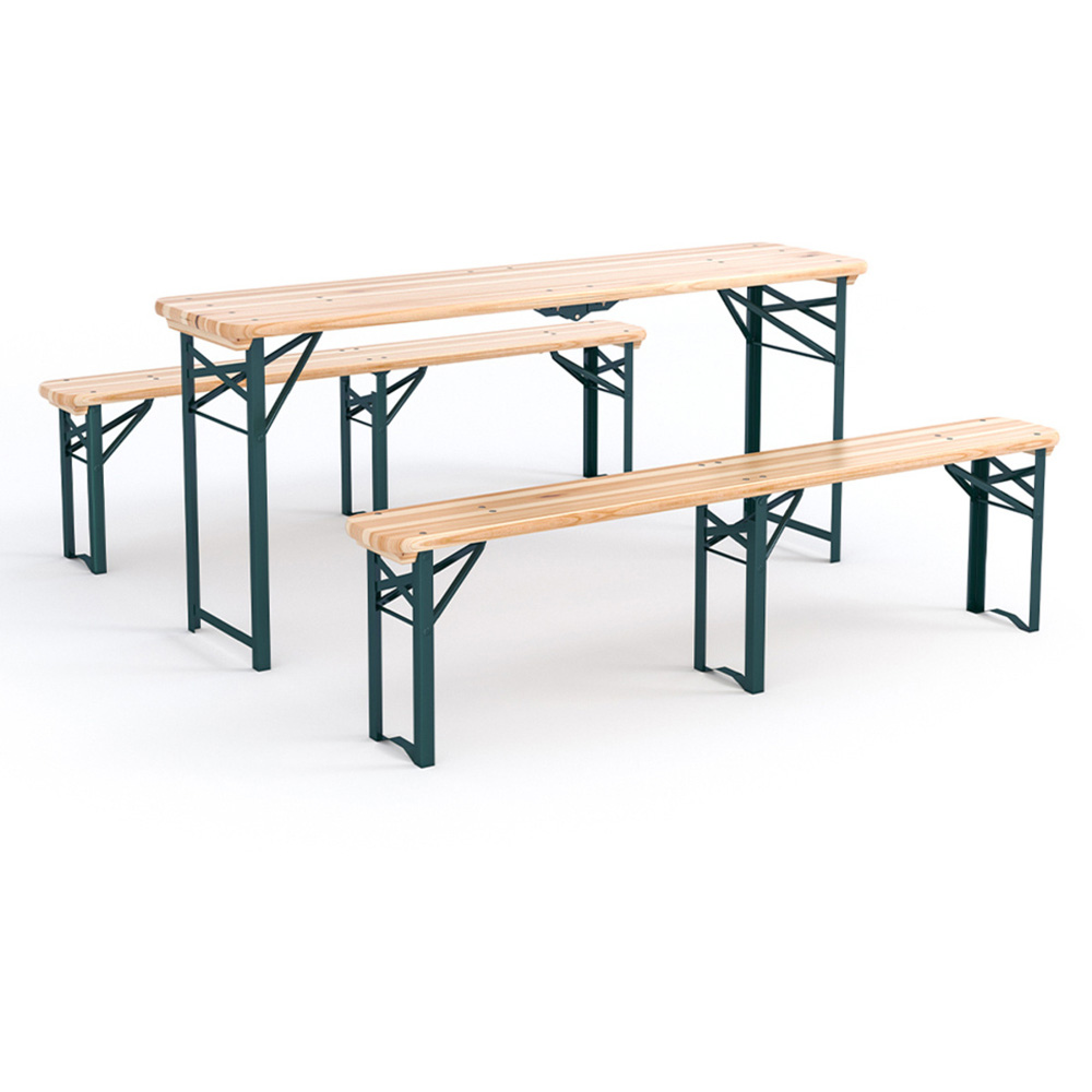 Living and Home 4 Seater Rustic Wooden Outdoor Table and Bench Set Image 2