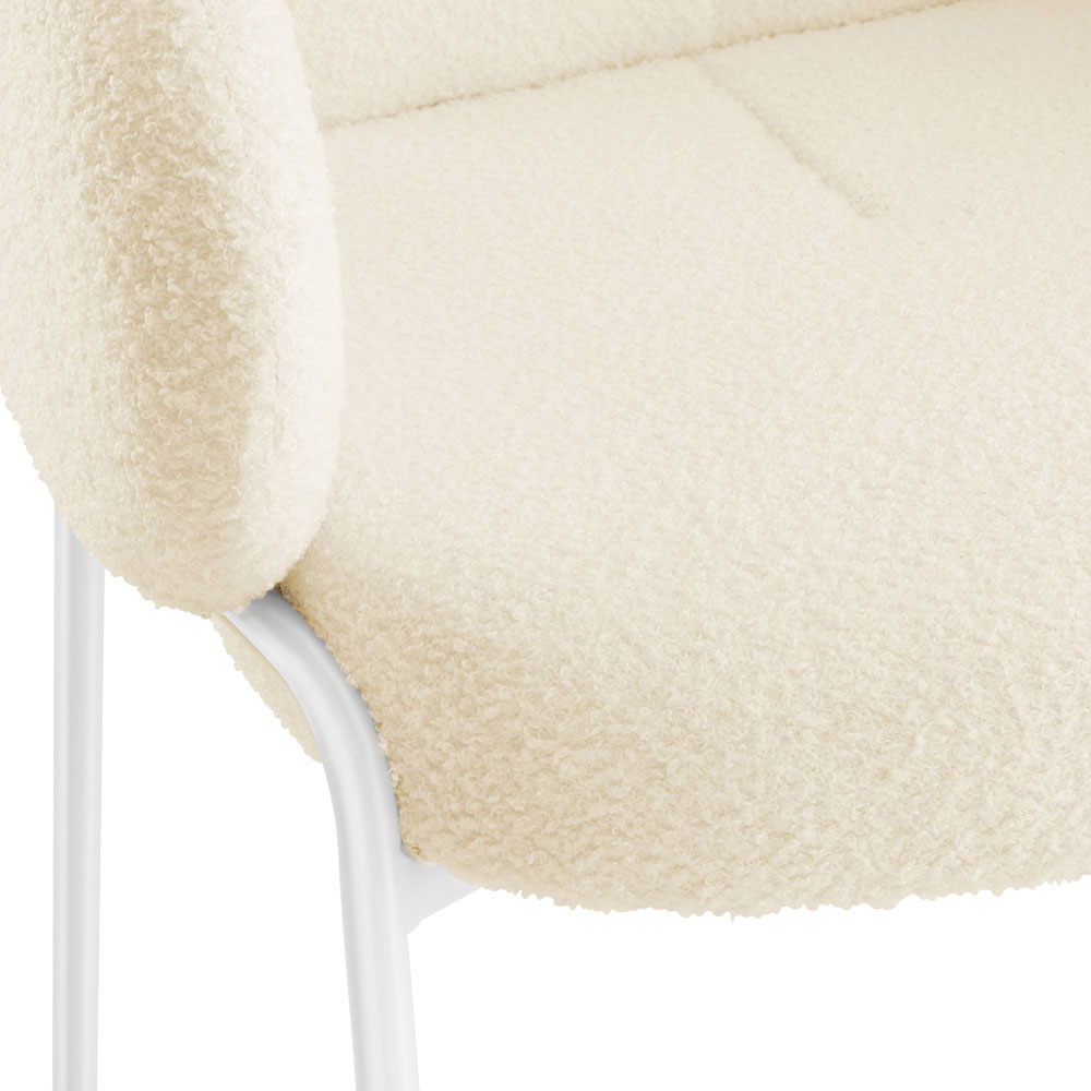 tectake Set of 6 Cream Boucle Padded Dining Chair Image 7