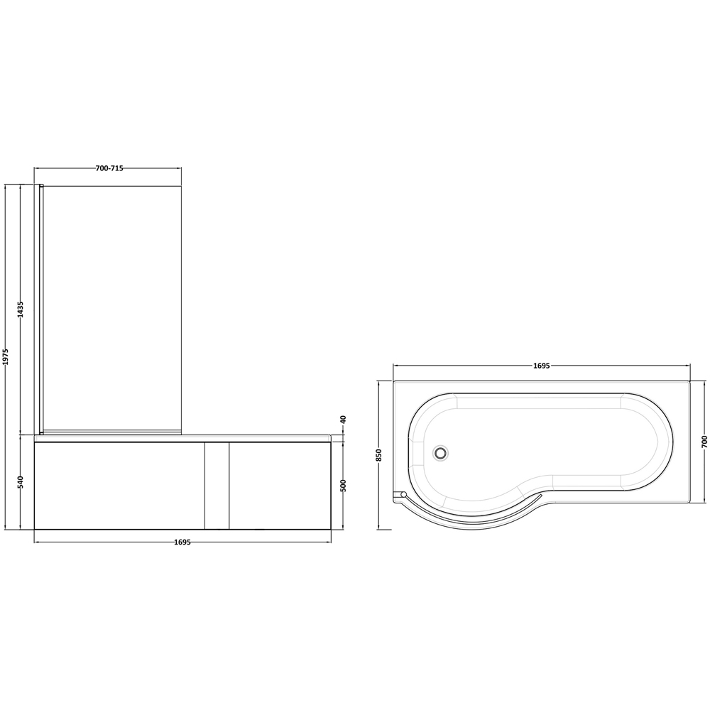 nuie 1700mm Left Hand P Shaped Bath Set Image 3