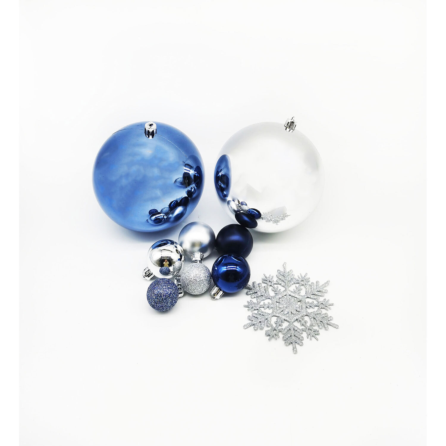 Pack of 60 Assorted Size Christmas Baubles - Blue Image 3