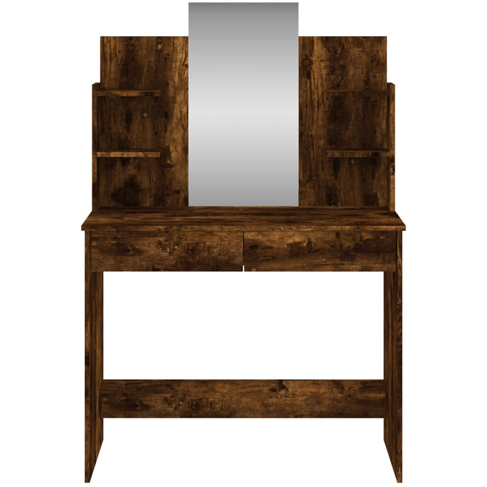 vidaXL 2 Drawer 4 Shelf Smoked Oak Dressing Table with Mirror Image 3