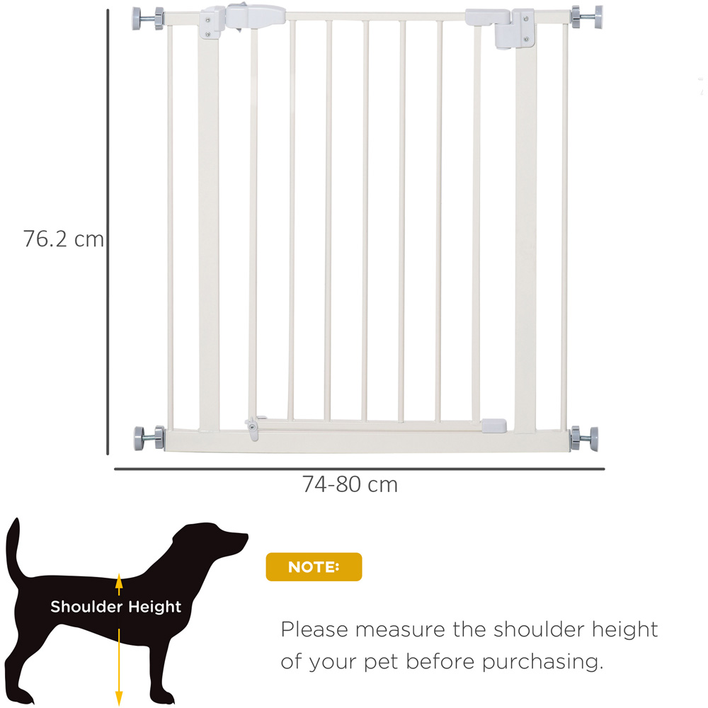 PawHut White 74-80cm Adjustable Metal Stair Pressure Fit Pet Safety Gate Image 7