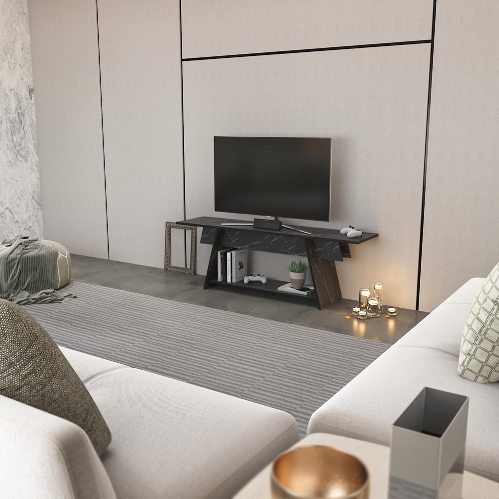 Decorotika Lanca Single Shelf Black Marble Effect TV Unit Image 3