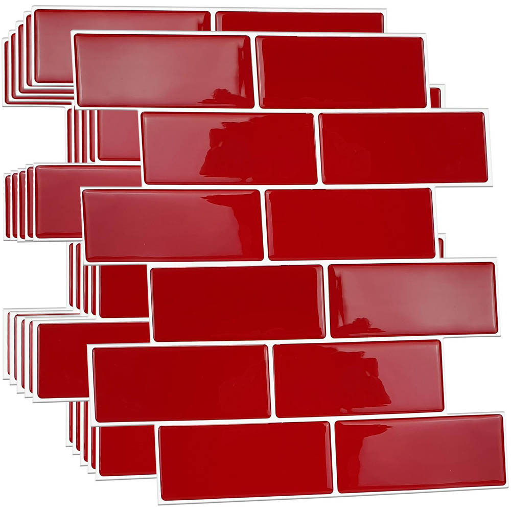 Walplus Cherry Red Retro Glossy 3D Tile Sticker 24 Pack Image 2