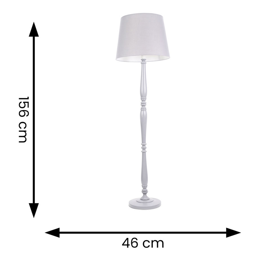 ValueLights Victoria Grey Fabric Tapered Shade Grey Wood Traditional Stem LED Floor Lamp Image 6