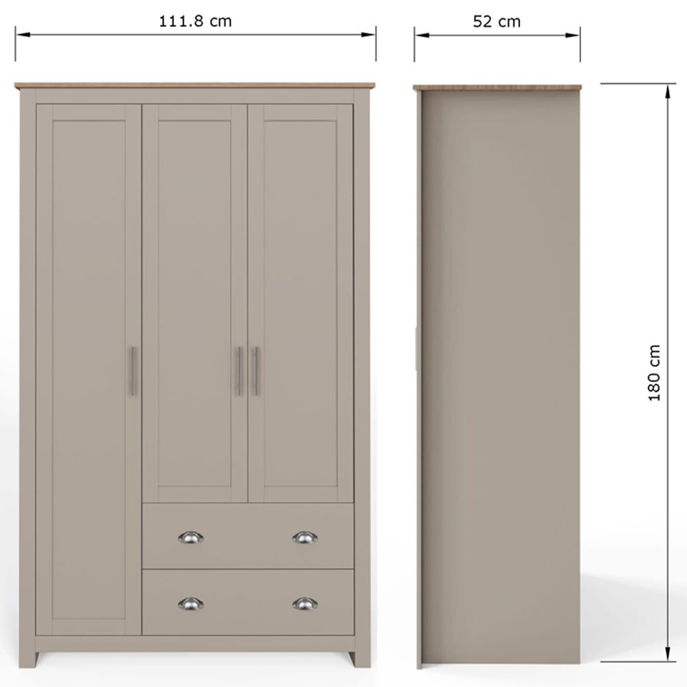 GFW Lancaster 3 Door 2 Drawer Grey Wardrobe Image 9