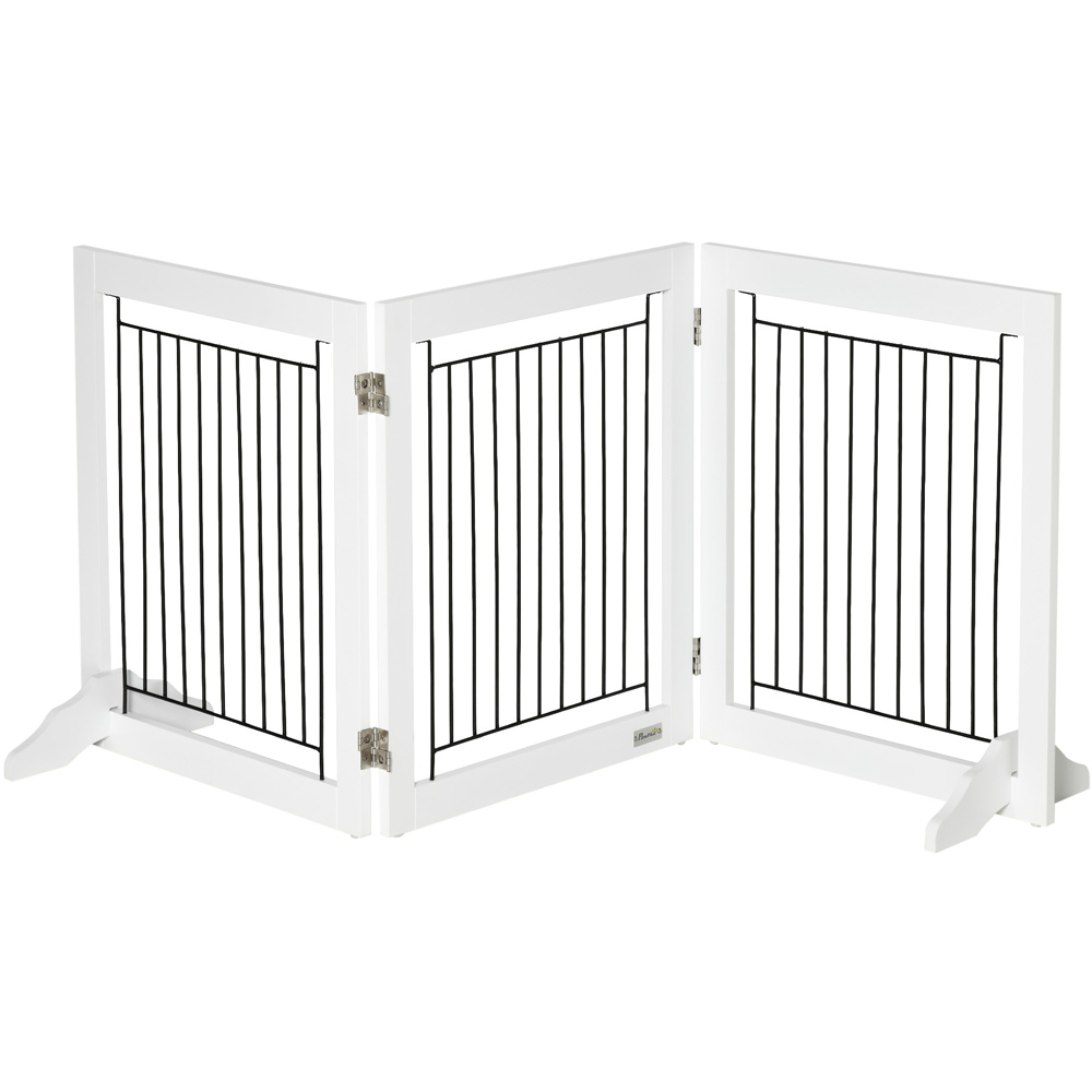 PawHut White 3 Panel Foldable Wooden Small Dog Safety Gate Image 1