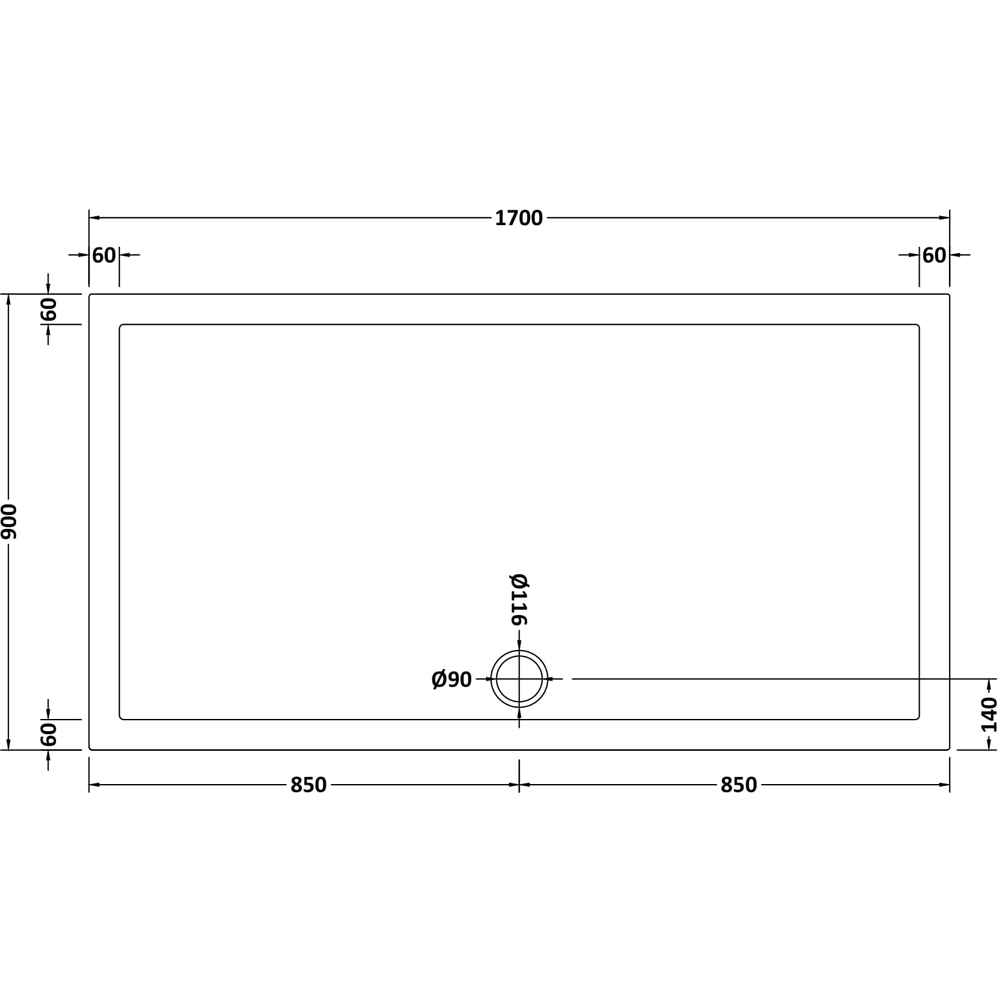 nuie White Slip Resistant Rectangular Shower Tray 1700 x 900mm Image 2