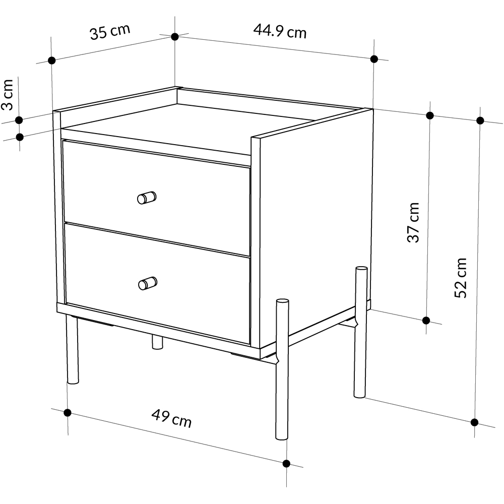 Decortie Malta 2 Drawer Oak and Black Metal Leg Bedside Table Image 7