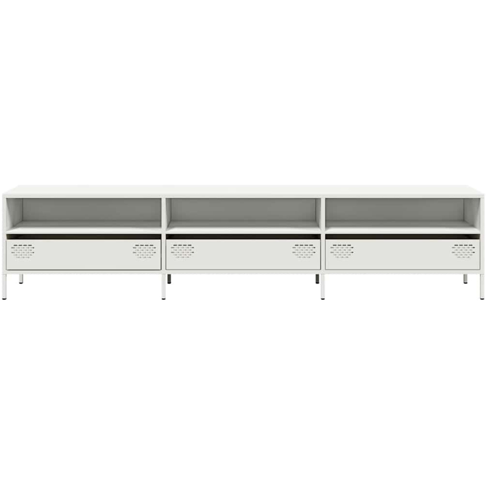 vidaXL 3 Drawer 3 Shelf White Steel Wide TV Cabinet Image 3