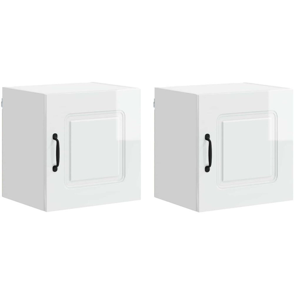 vidaXL Kalmar Single Door High Gloss White Wall Mounted Square Kitchen Cabinet Set of 2 Image 2