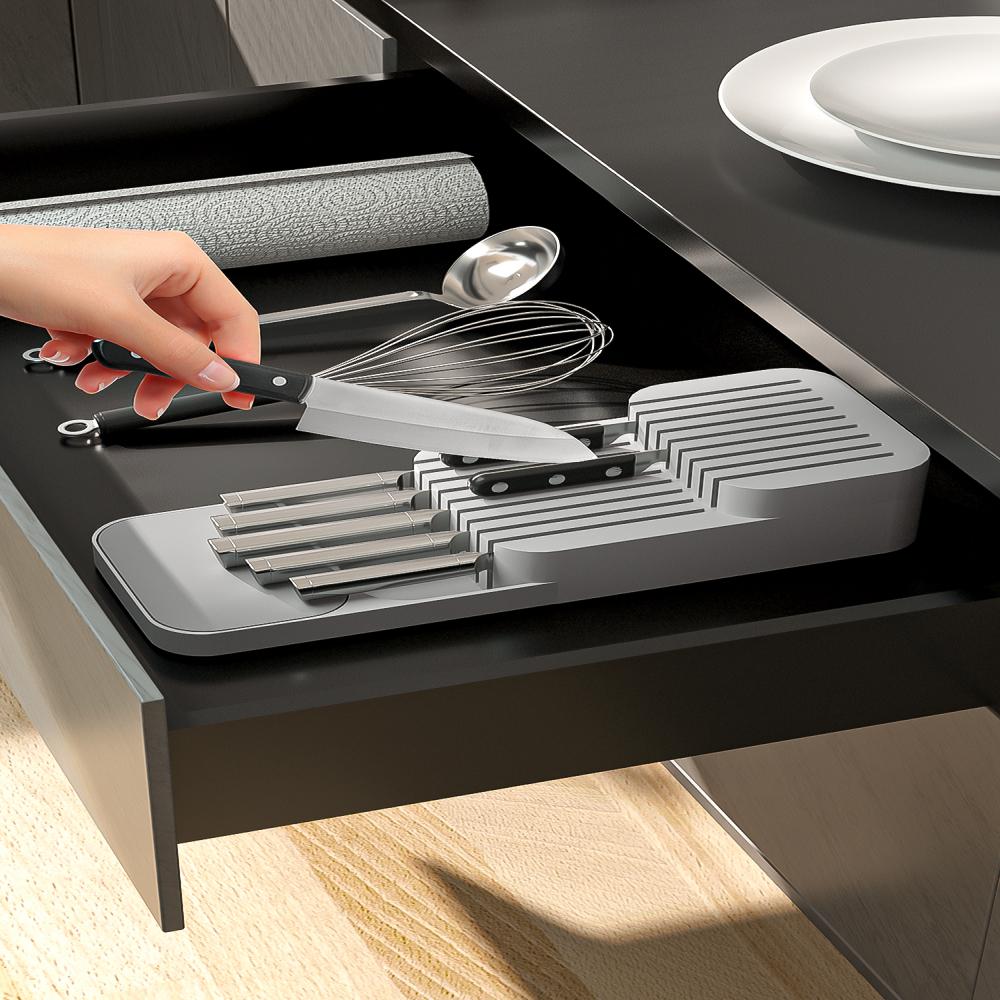 Living and Home Grey 9-Slot Compact Kitchen Knife In-Drawer Organiser Image 7