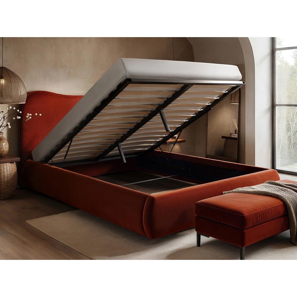 Solace+Co Ember King Size Orange Velvet Ottoman Bed Image 4
