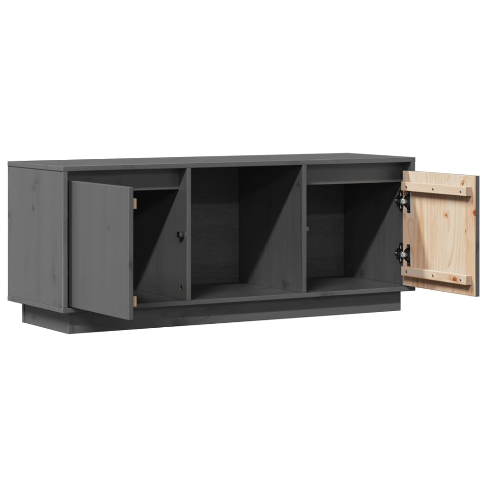 vidaXL 2 Door Single Shelf Grey Solid Pine Wood TV Cabinet Image 6