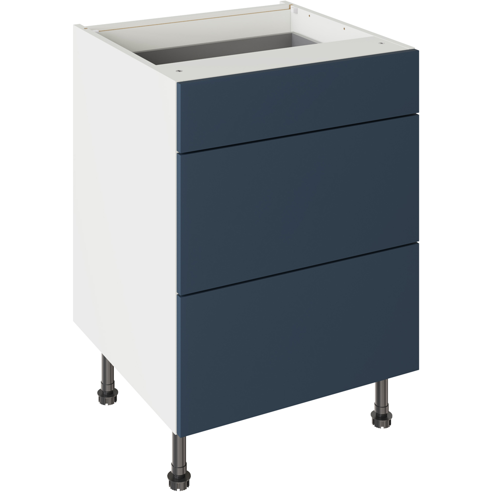 Kitchen Kit Slab Supermatt Blue 3 Drawer Base Kitchen Cabinet Flatpack 600mm Image 1