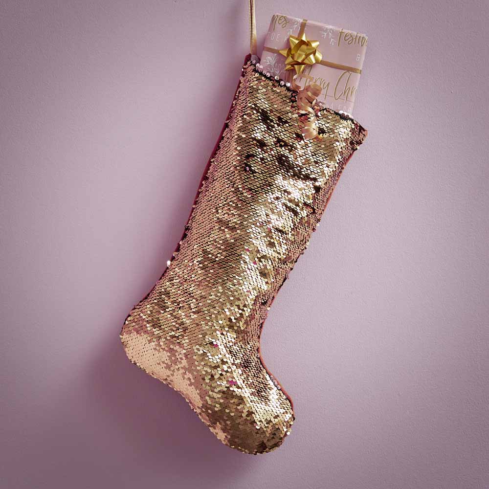 Wilko Cocktail Kisses Gold Sequinned Christmas Stocking Image 3
