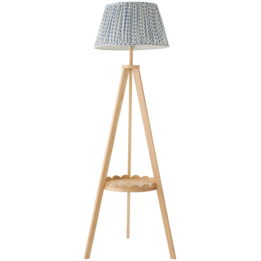 ValueLights Morrigan Blue Floral Pleated Shade Scallop Tripod LED Floor Lamp with Bulb Image 1