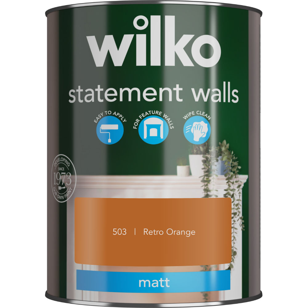 Wilko Statement Walls Retro Orange Matt Emulsion Paint 1.25L Wilko