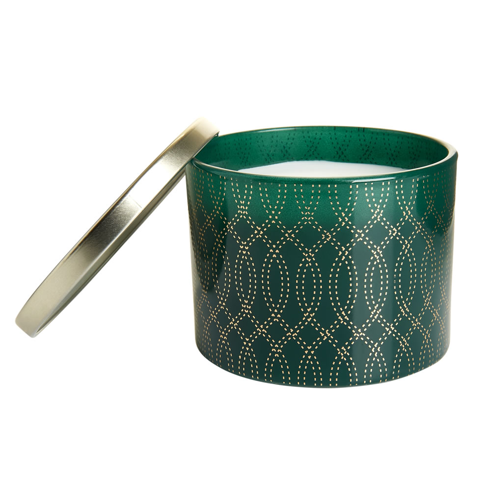 Wilko Large Green and Gold Candle Image 1