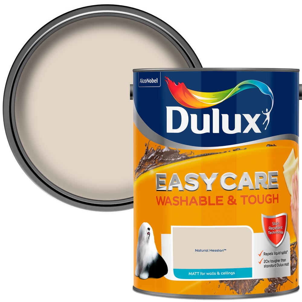 Dulux Easycare Washable & Tough Walls & Ceilings Natural Hessian Matt Emulsion Paint 5L Image 1