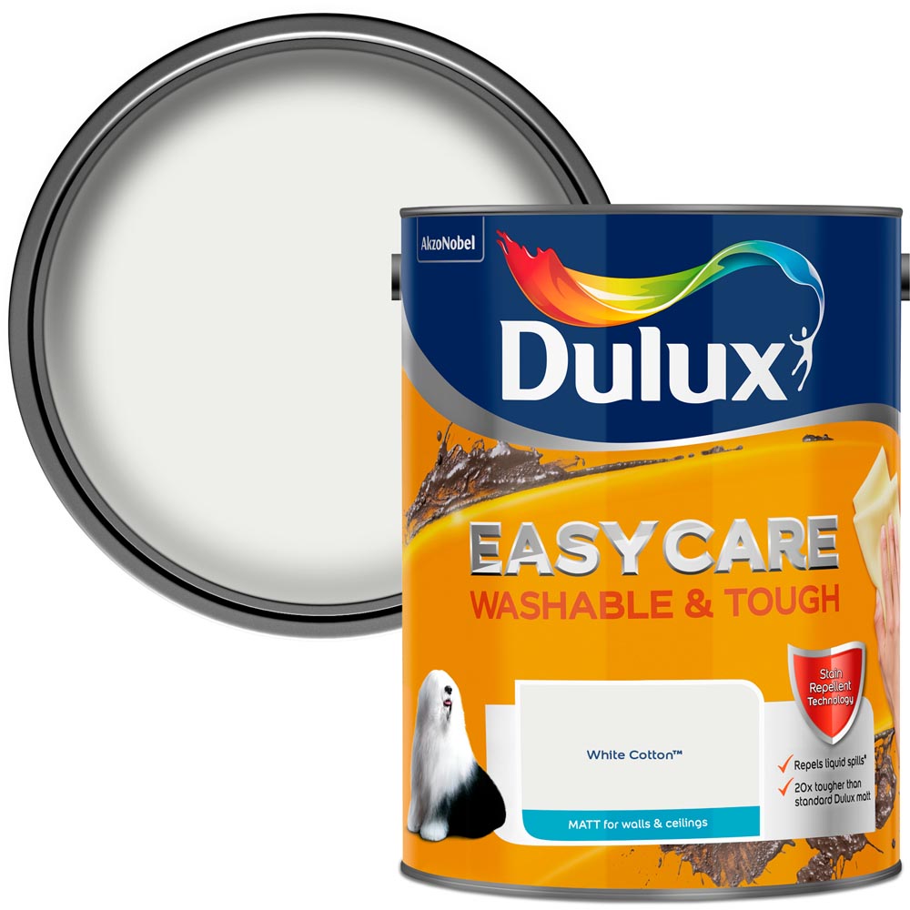 Dulux Easycare Washable & Tough Walls & Ceilings White Cotton Matt Emulsion Paint 5L Image 1