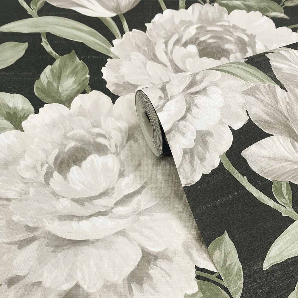 Muriva Fayre Floral Cream and Black Wallpaper Image 2