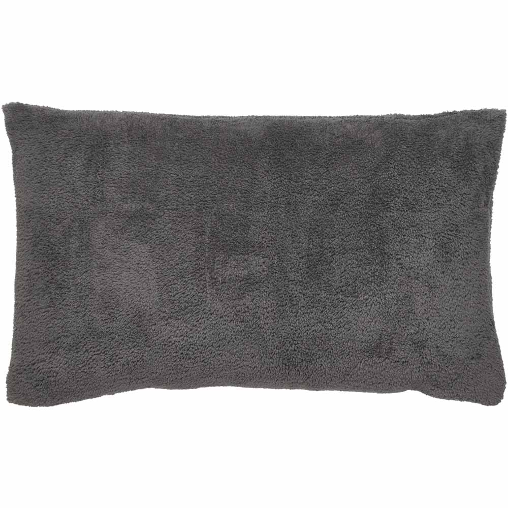 Wilko Charcoal Soft Teddy Fleece Housewife Pillowcases 2 Pack Image 1