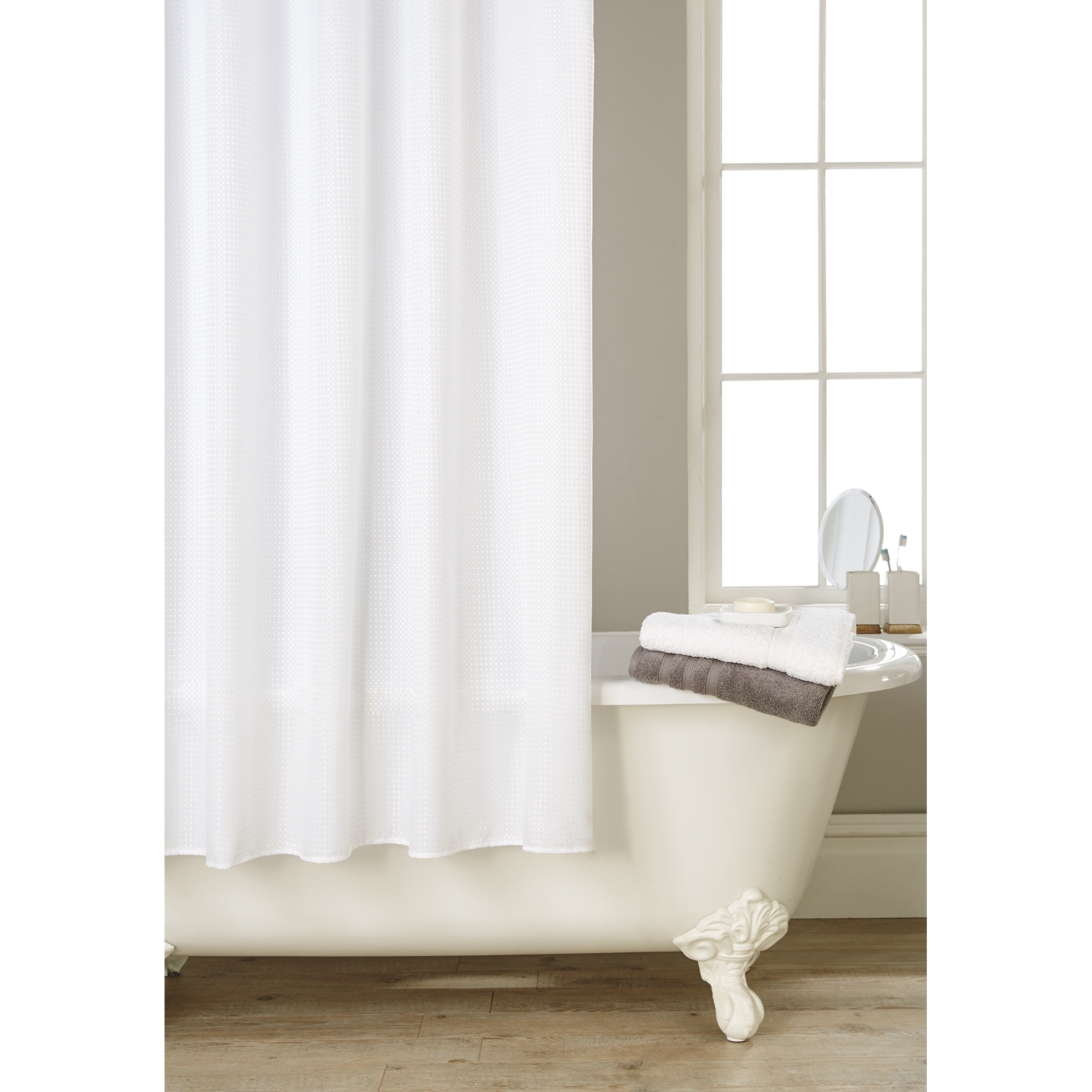 Waterline White Textured Shower Curtain 180 x 180cm Image