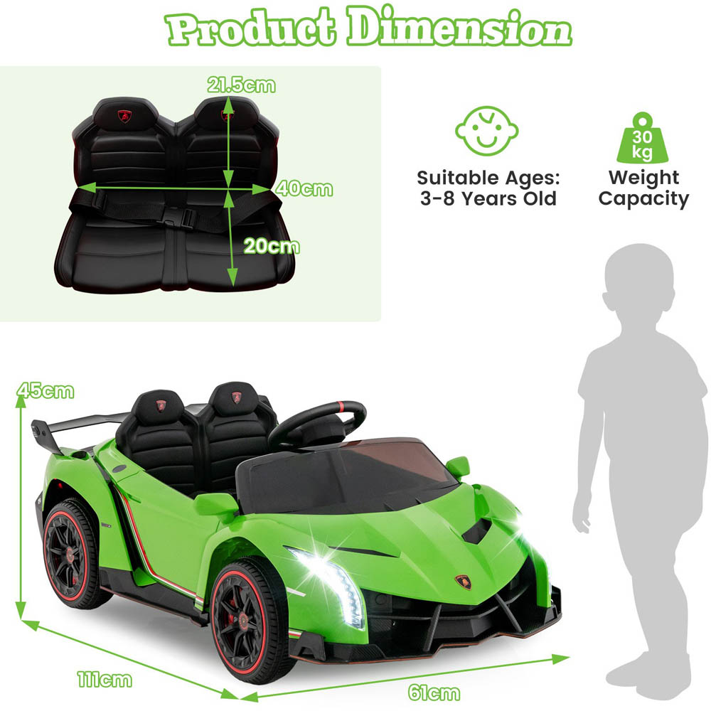 Costway Kids Green Lamborghini 4WD Ride On Sports Car with Taillight 12V Image 7