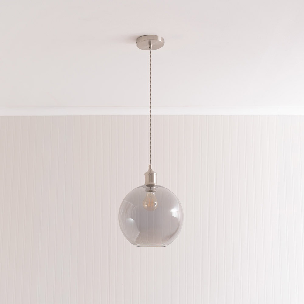 ValueLights Bellamy Single Smoked Glass Globe Brushed Chrome LED Ceiling Pendant Light Image 5