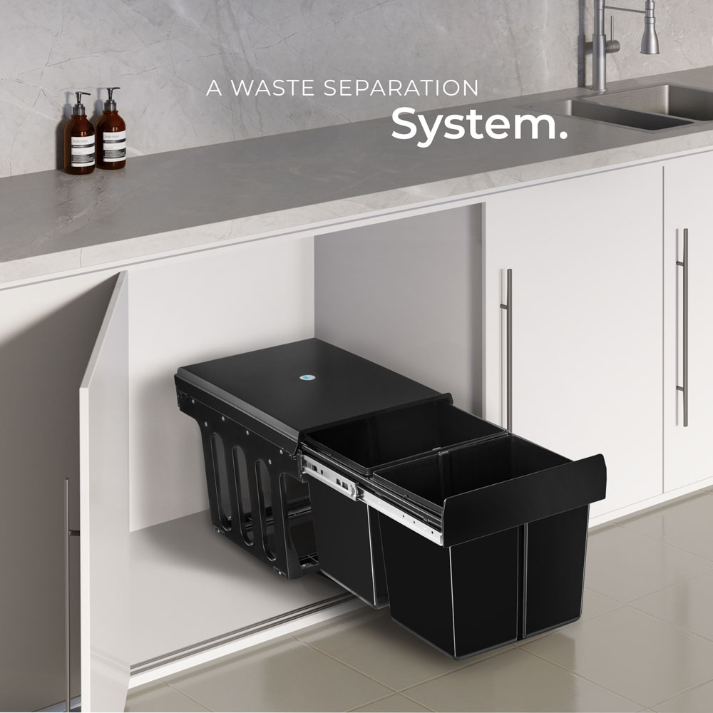 Tectake Ashlyn 2 Compartment Black Telescopic Waste Collector 30L Image 8