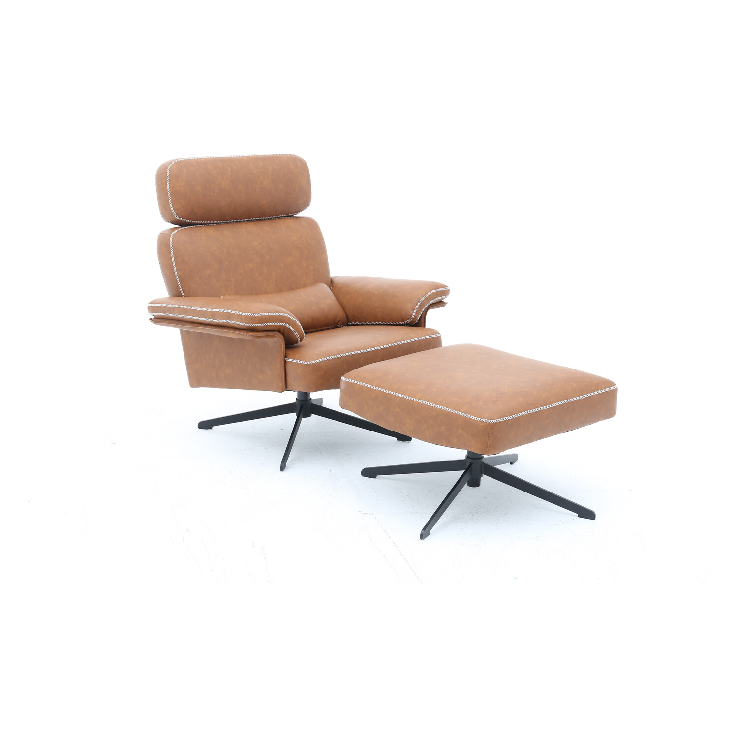 Conley Brown Leather Armchair With Footstool Image 2