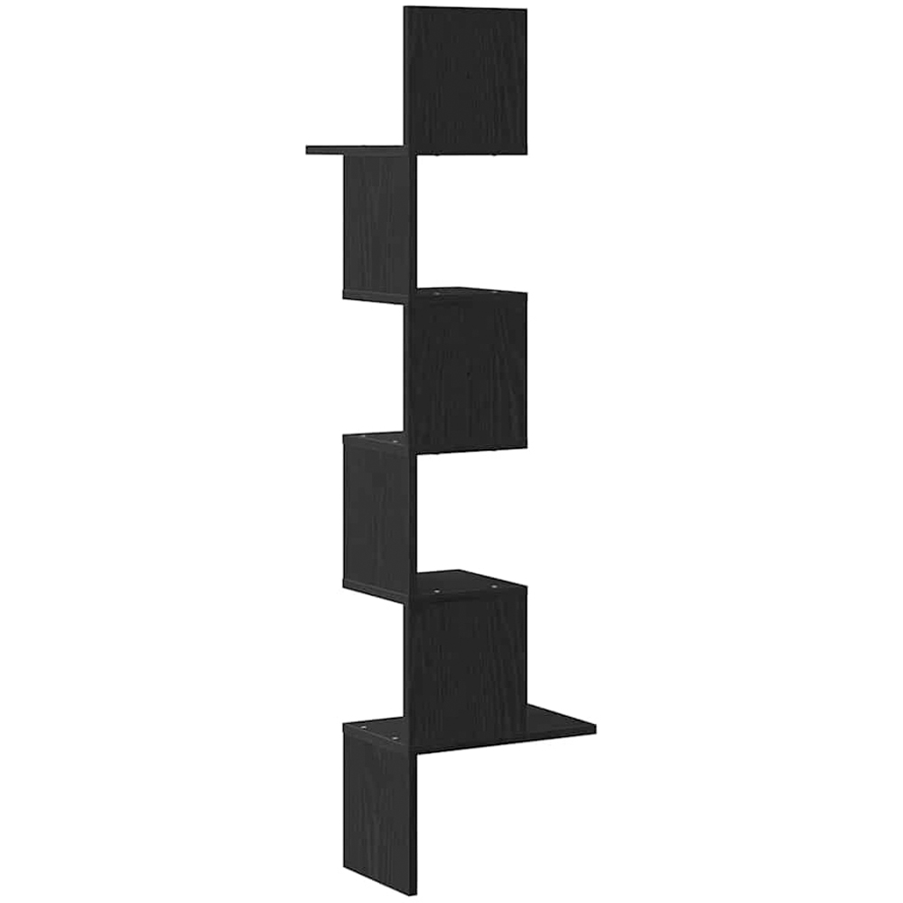vidaXL 5 Shelf Black Floating Corner Wall Shelf Image 5