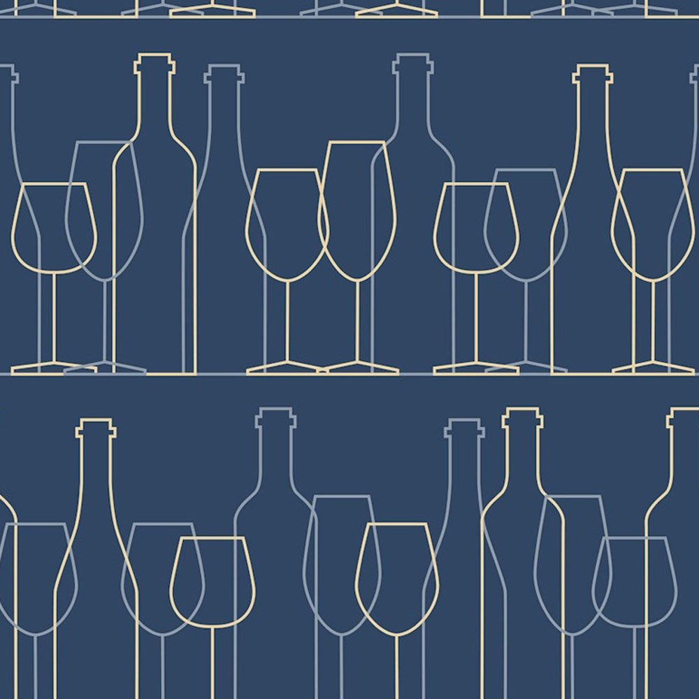 Bobbi Beck Eco Luxury Wine Glass Motif Navy Wallpaper Image 1