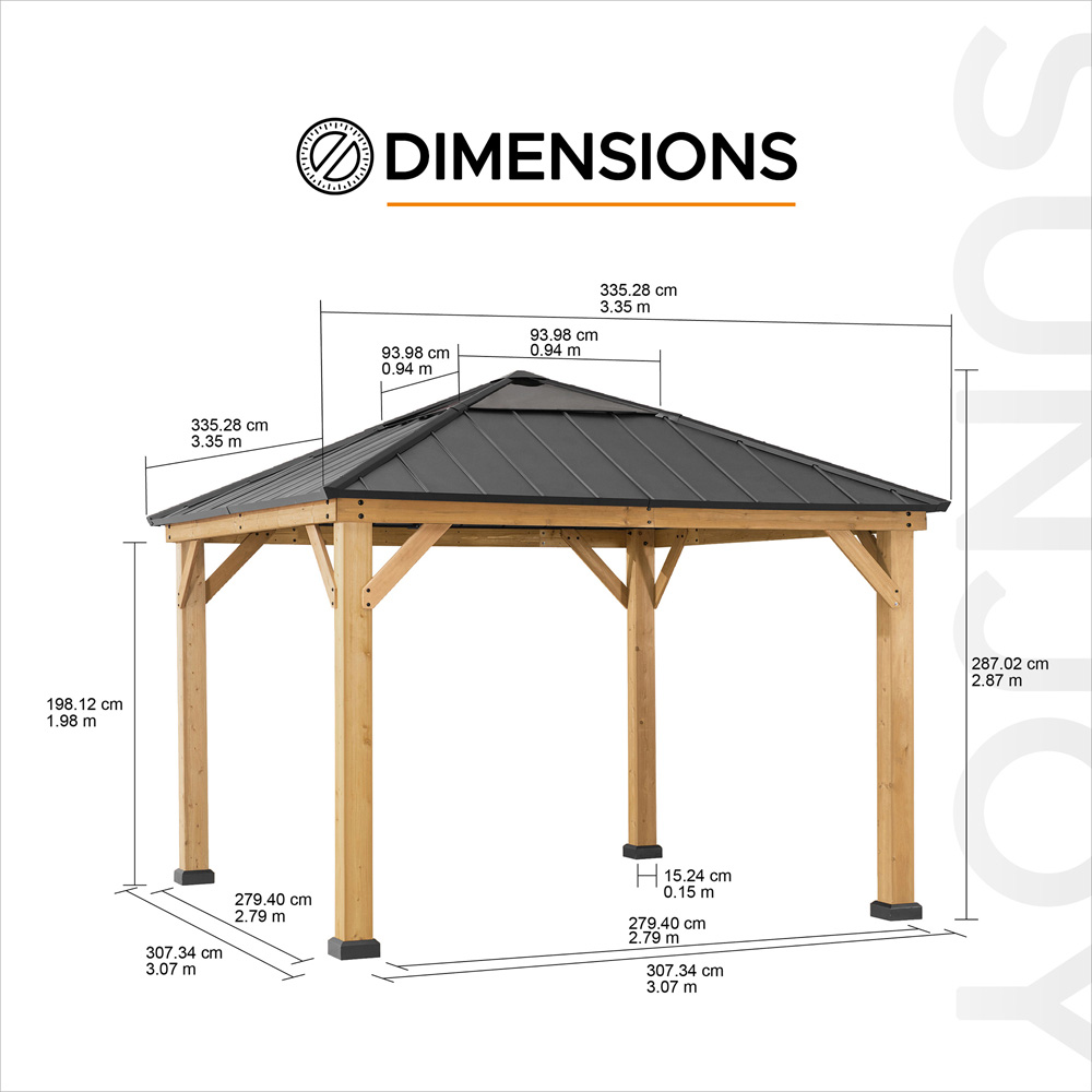 Sunjoy Pirin 3.36 x 3.36m Anthracite Cedar Wood Gazebo Image 8