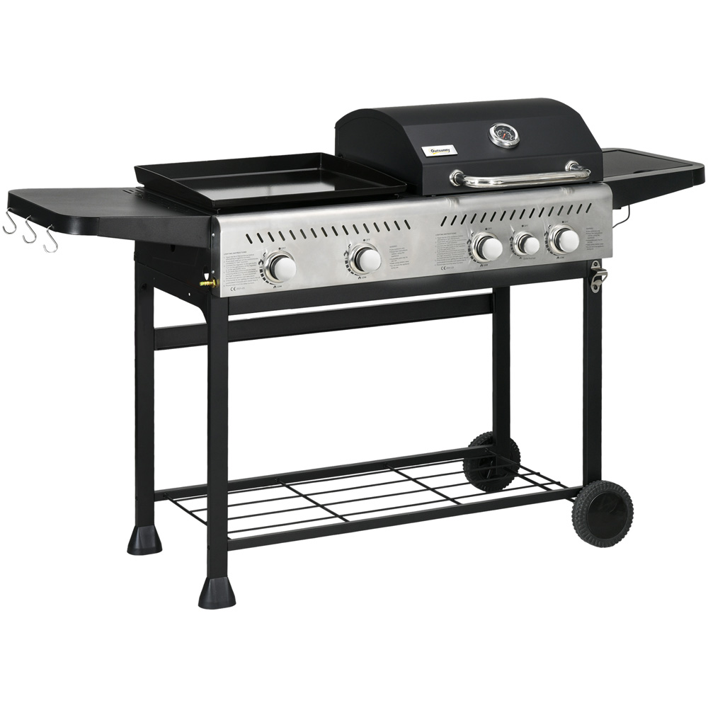 Outsunny Black Gas Plancha BBQ Grill Image 1