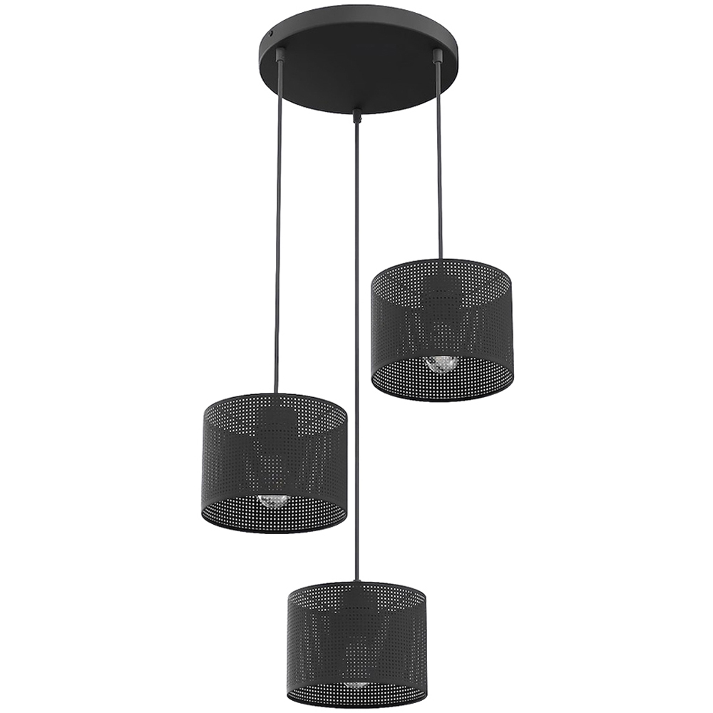 Emibig Lux Prem 3 Light Cylindrical Shade Black E27 Ceiling Pendant Light Image 1