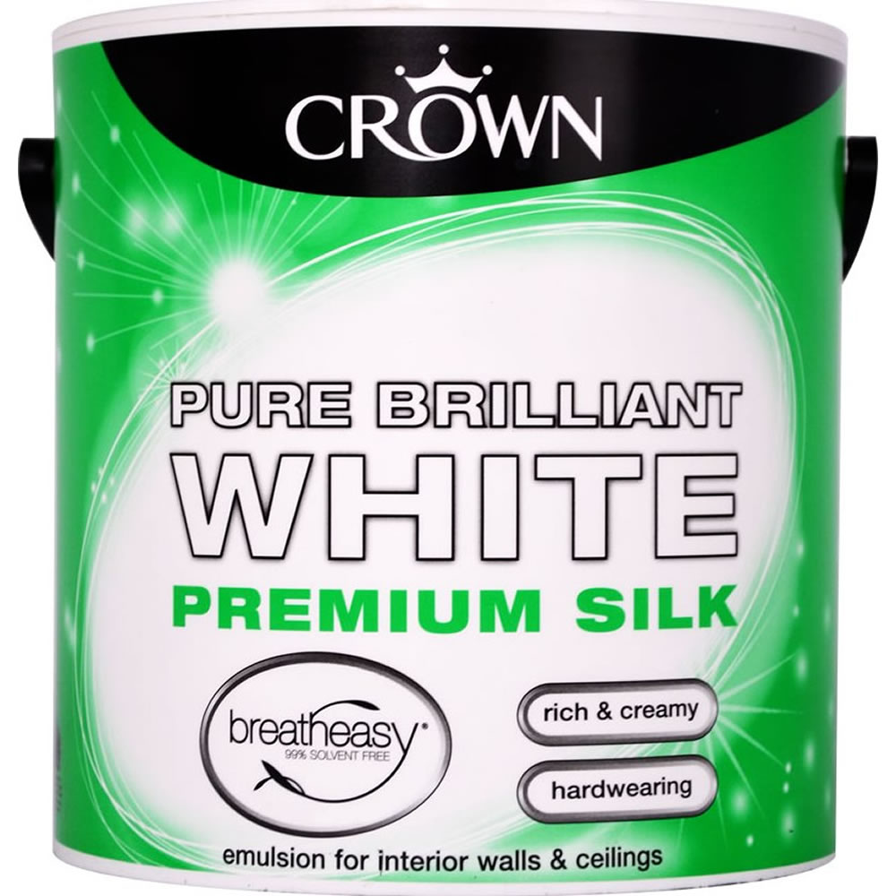 Crown Pure Brilliant White Silk Emulsion Paint 2.5 L Image 1