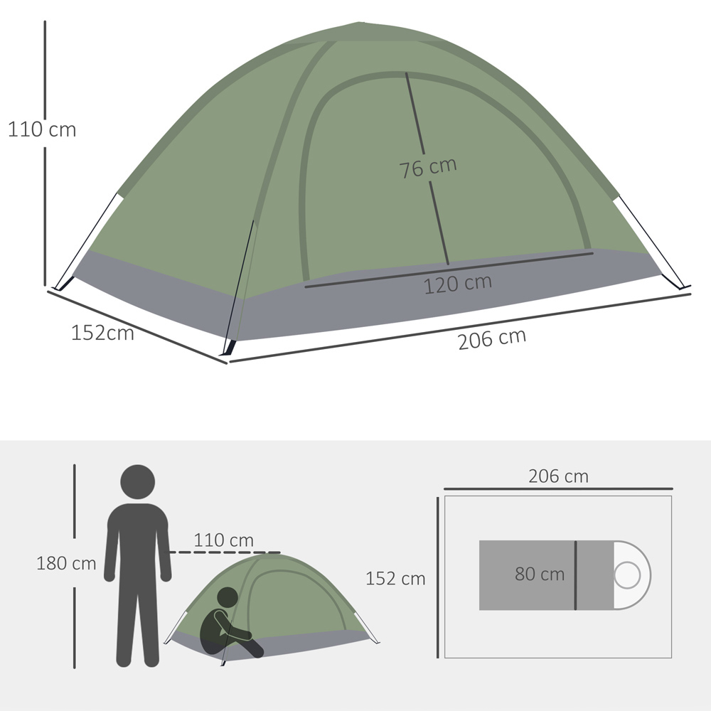 Outsunny 2 Person Waterproof Camping Tent Dark Green Image 8