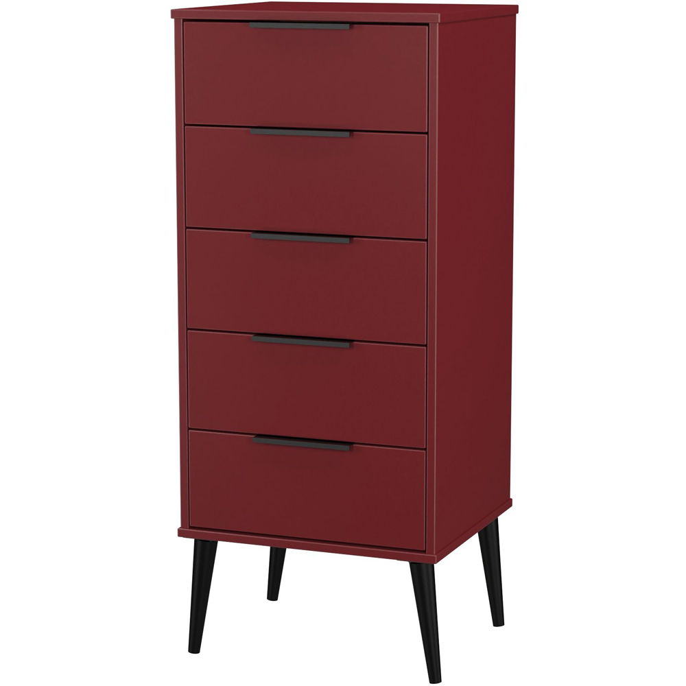Crowndale Hong Kong 5 Drawer Matt Red Tall Bedside Cabinet Ready Assembled Image 2
