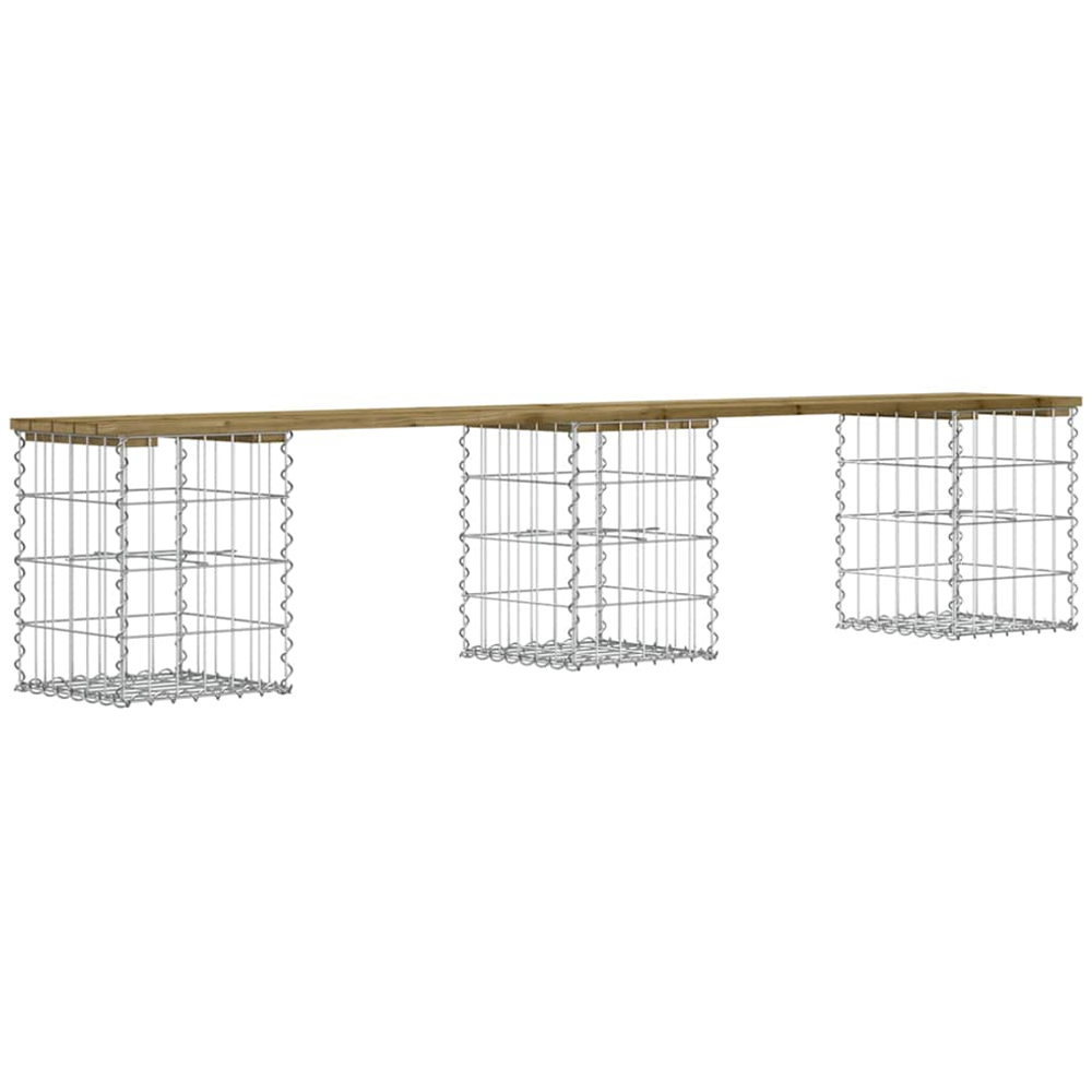 vidaXL Brown Solid Impregnated Pine Wood Gabion Design Garden Bench 203 x 31 x 42cm Image 4