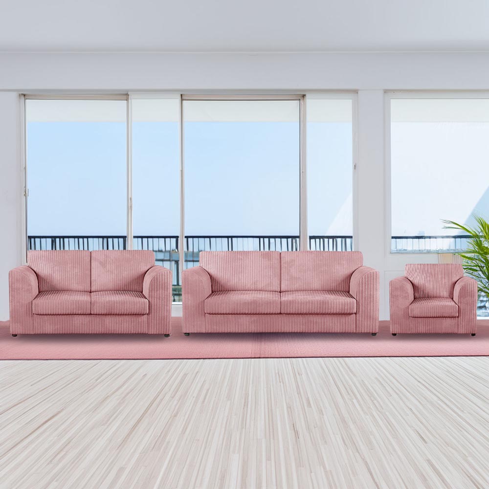 Luxor 6 Seater Pink Jumbo Cord Full Back Sofa Suite Image 1