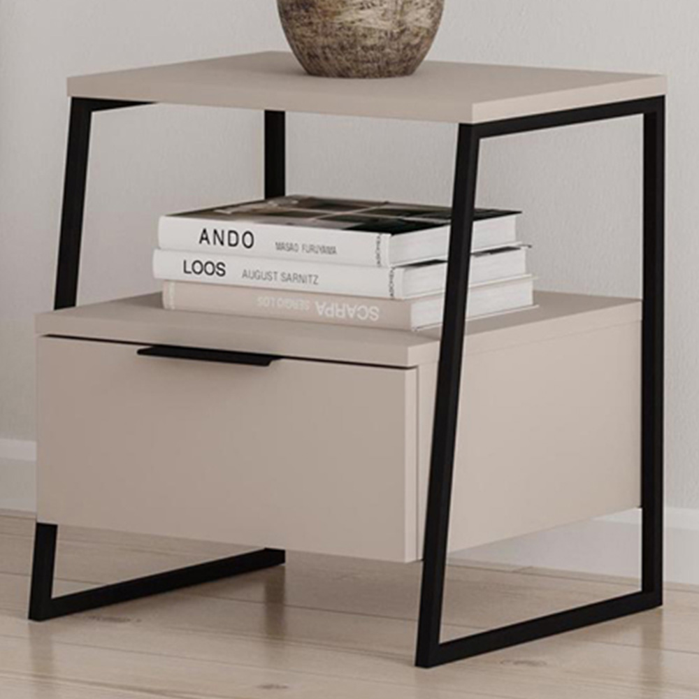 FWStyle Pal Single Drawer Sandstone Bedside Table Image 1