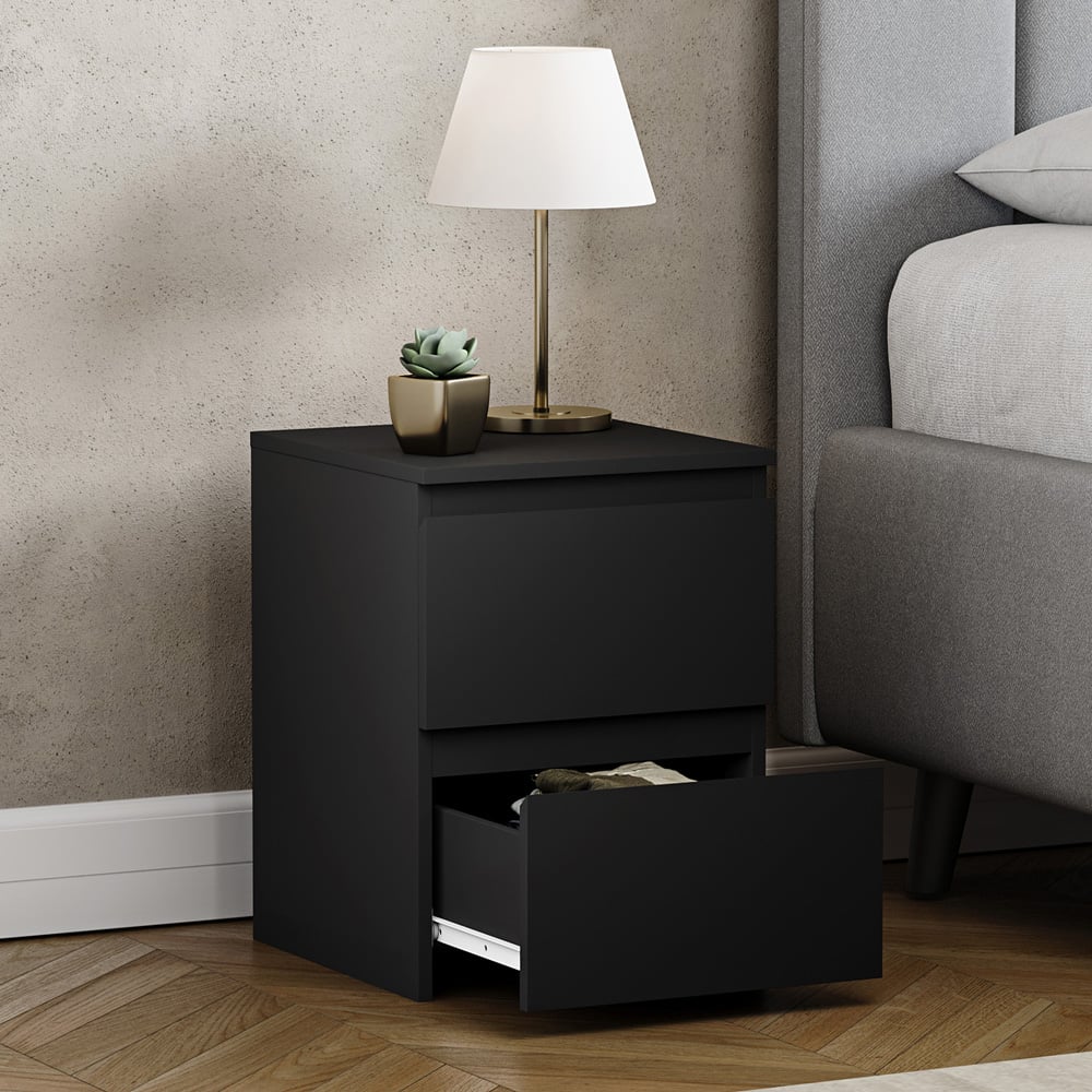 VIDA DESIGNS Denver 2 Drawer Black Bedside Table Image 5